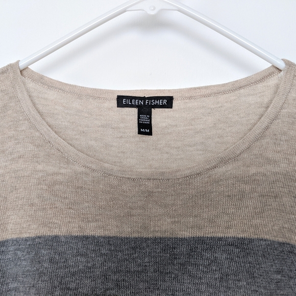 Eileen Fisher Stripe Gray & Tan Sweater - Picture 5 of 7